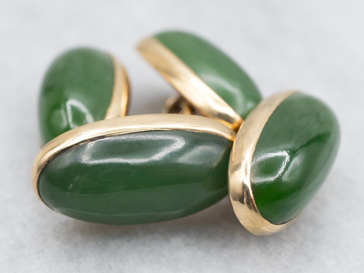 Vintage Gold Nephrite Jade Cufflinks