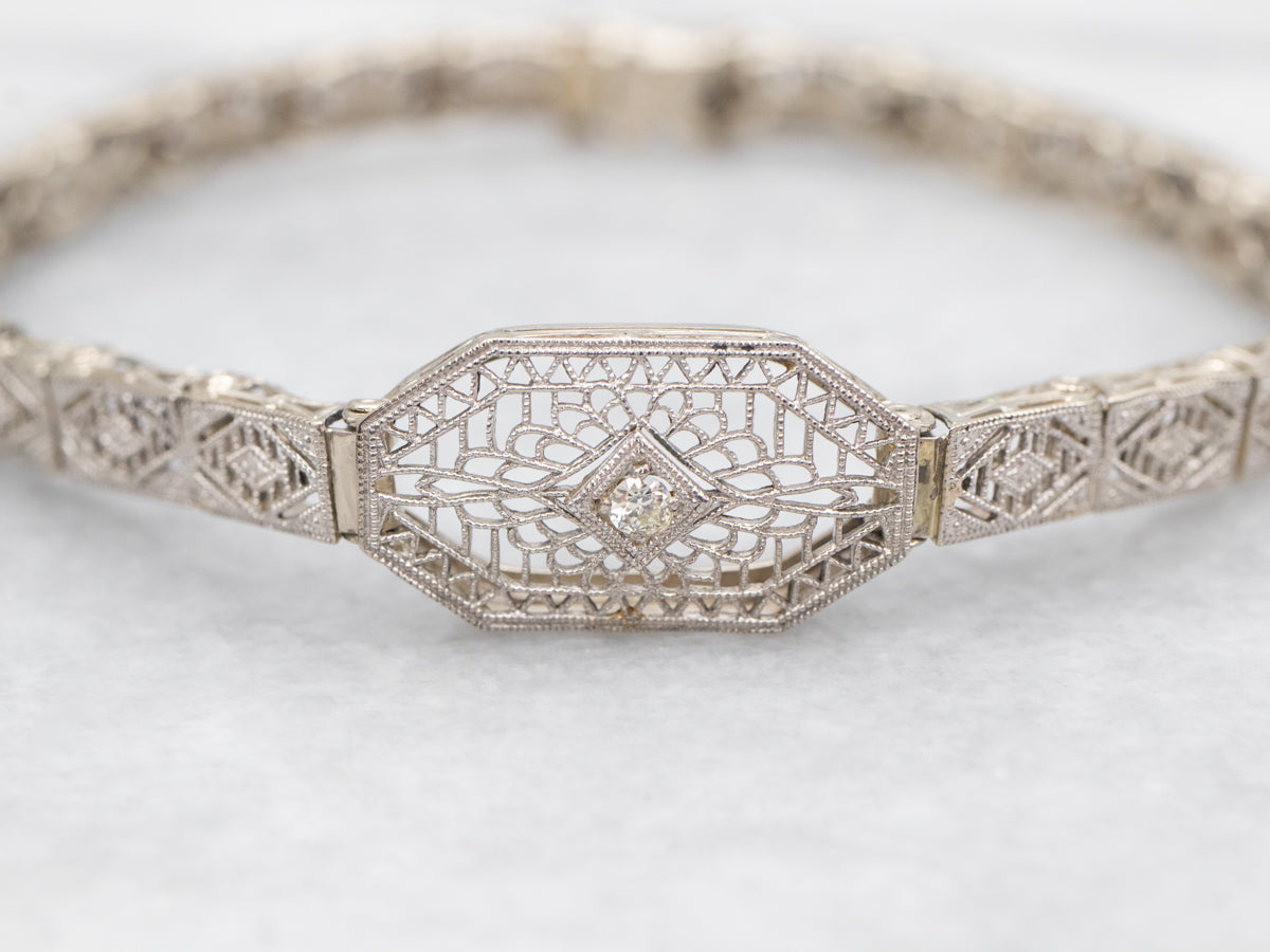 Art Deco Diamond Filigree Link Bracelet