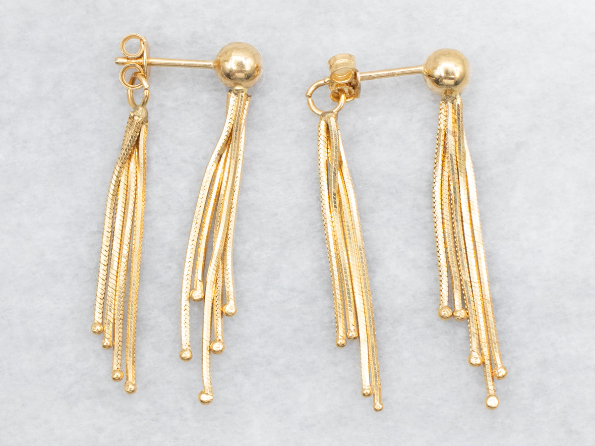 Gold Ball and Tassel Drop Earrings