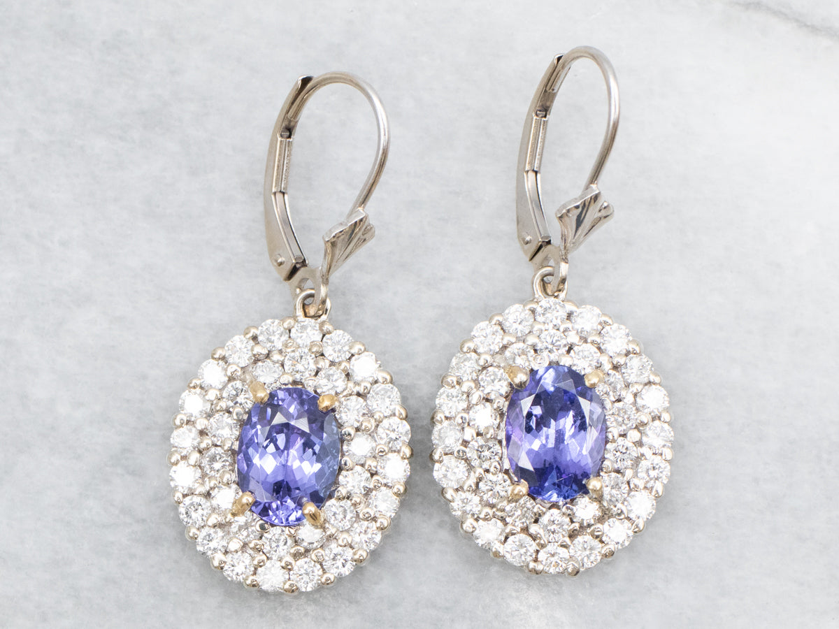 Luxe Tanzanite and Diamond Halo Drop Earrings