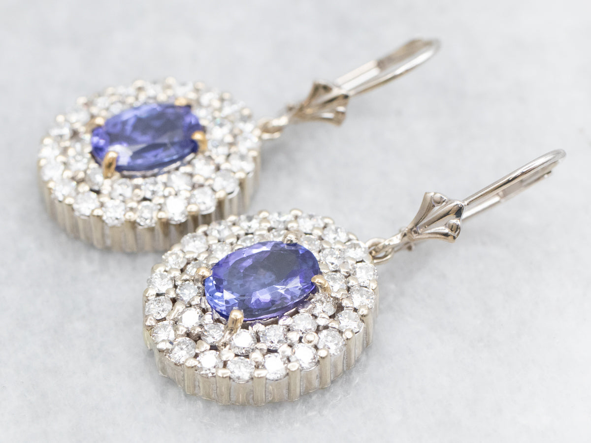 Luxe Tanzanite and Diamond Halo Drop Earrings