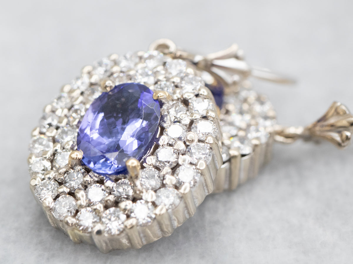 Luxe Tanzanite and Diamond Halo Drop Earrings