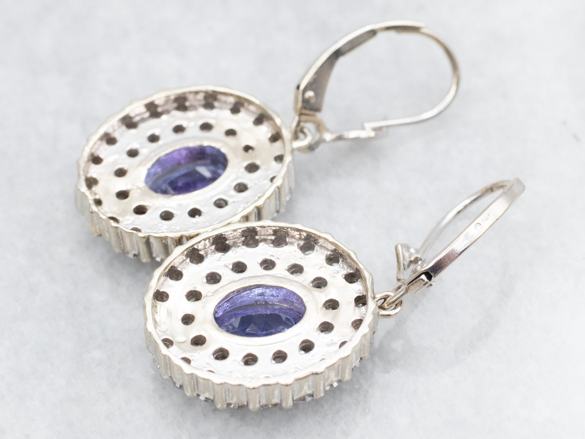 Luxe Tanzanite and Diamond Halo Drop Earrings