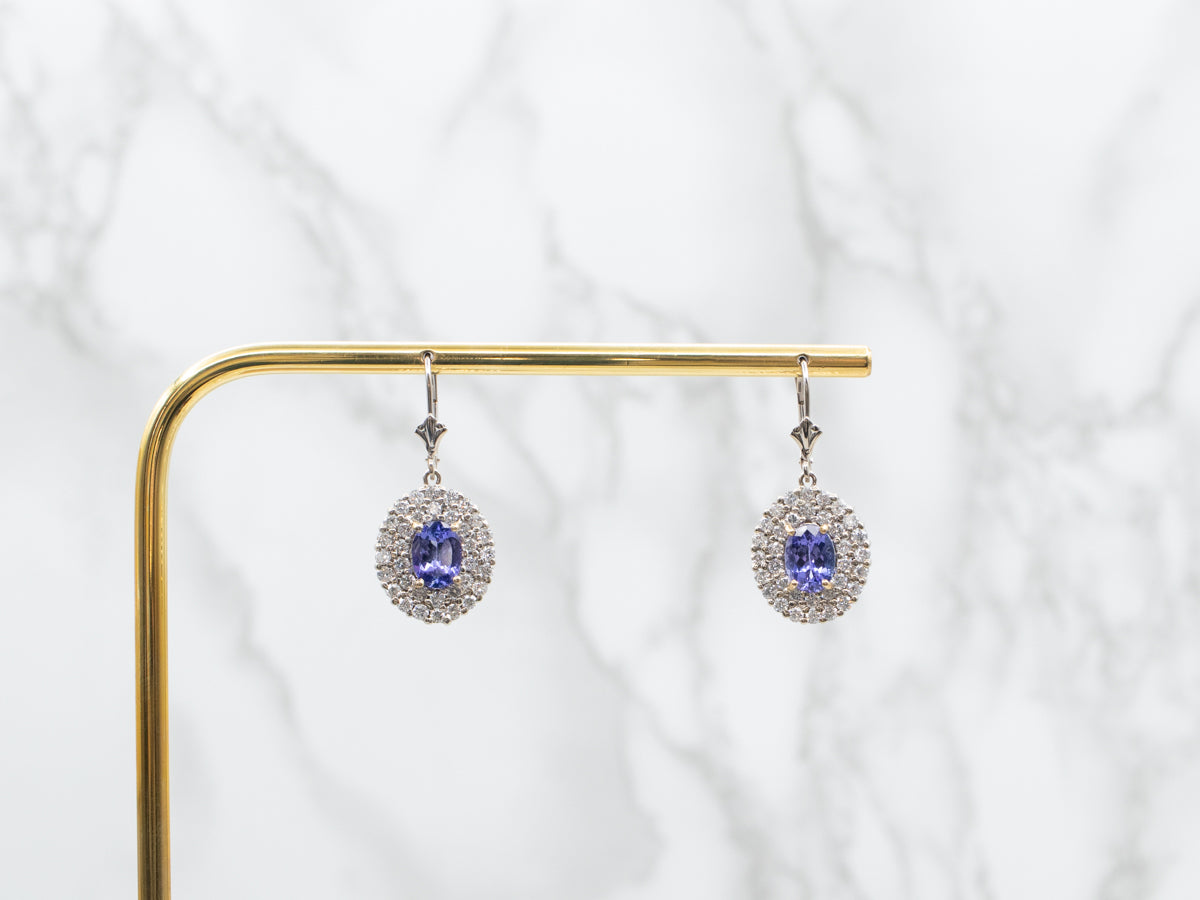 Luxe Tanzanite and Diamond Halo Drop Earrings