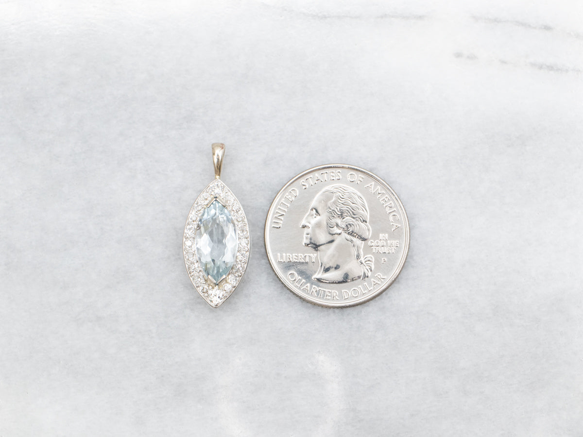 Marquise Aquamarine and Diamond Halo Pendant