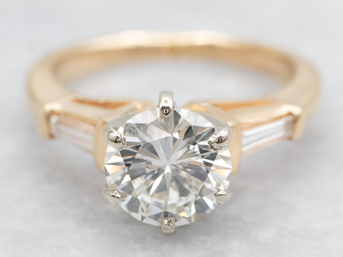 Round Brilliant and Baguette Diamond Engagement Ring