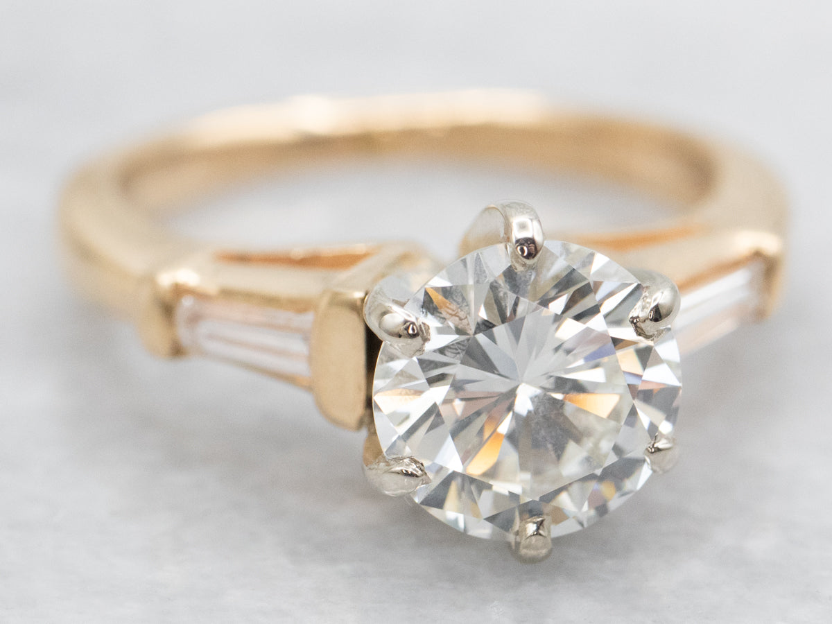 Round Brilliant and Baguette Diamond Engagement Ring