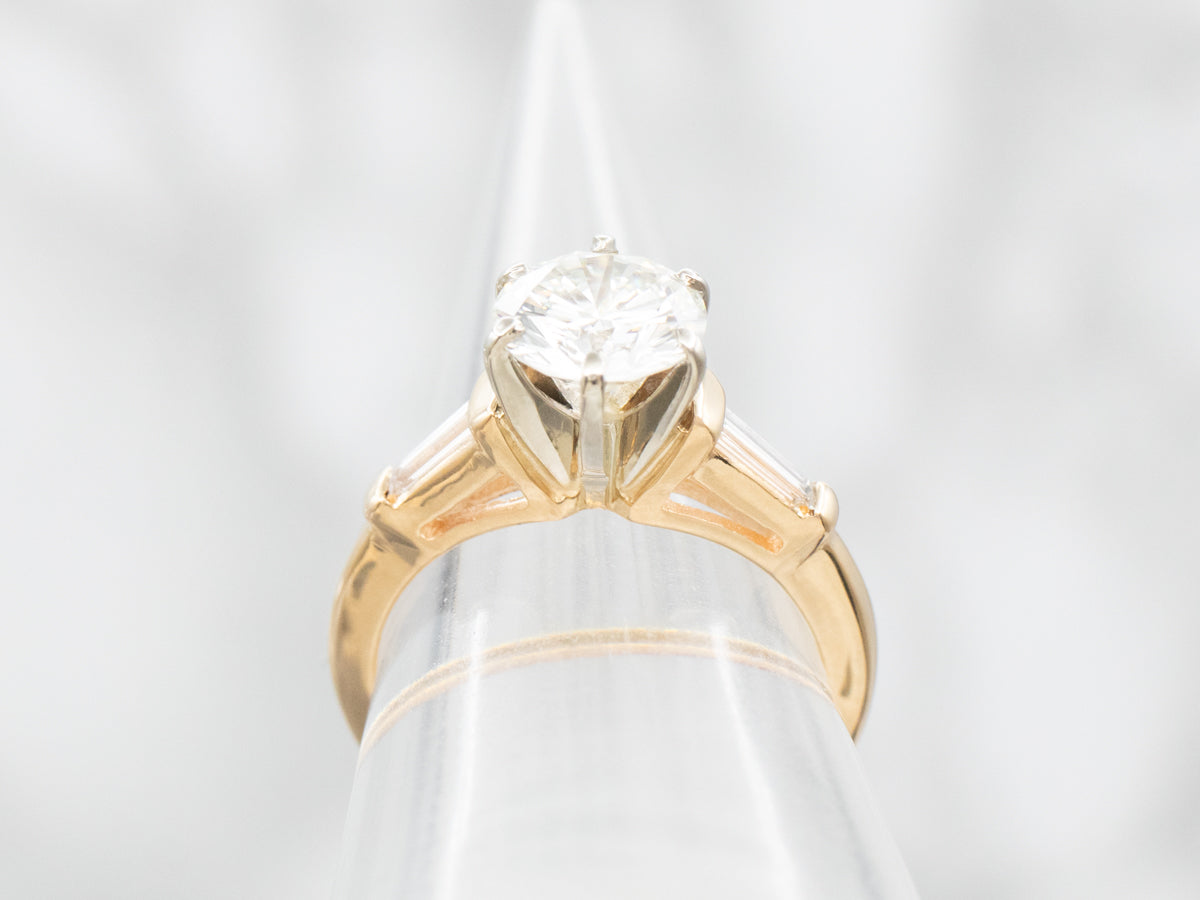 Round Brilliant and Baguette Diamond Engagement Ring