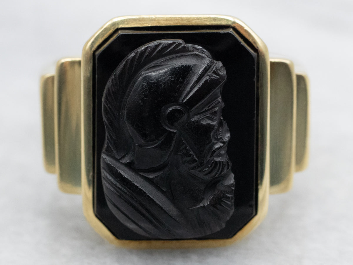 Men&#39;s 1950&#39;s Gold Black Onyx Intaglio Ring