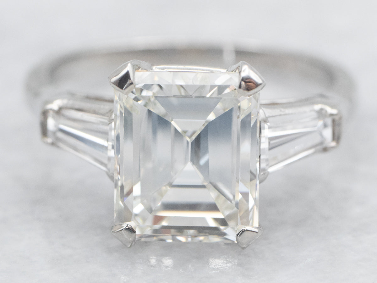 Platinum GIA Certified Diamond Emerald-Cut Engagement Ring