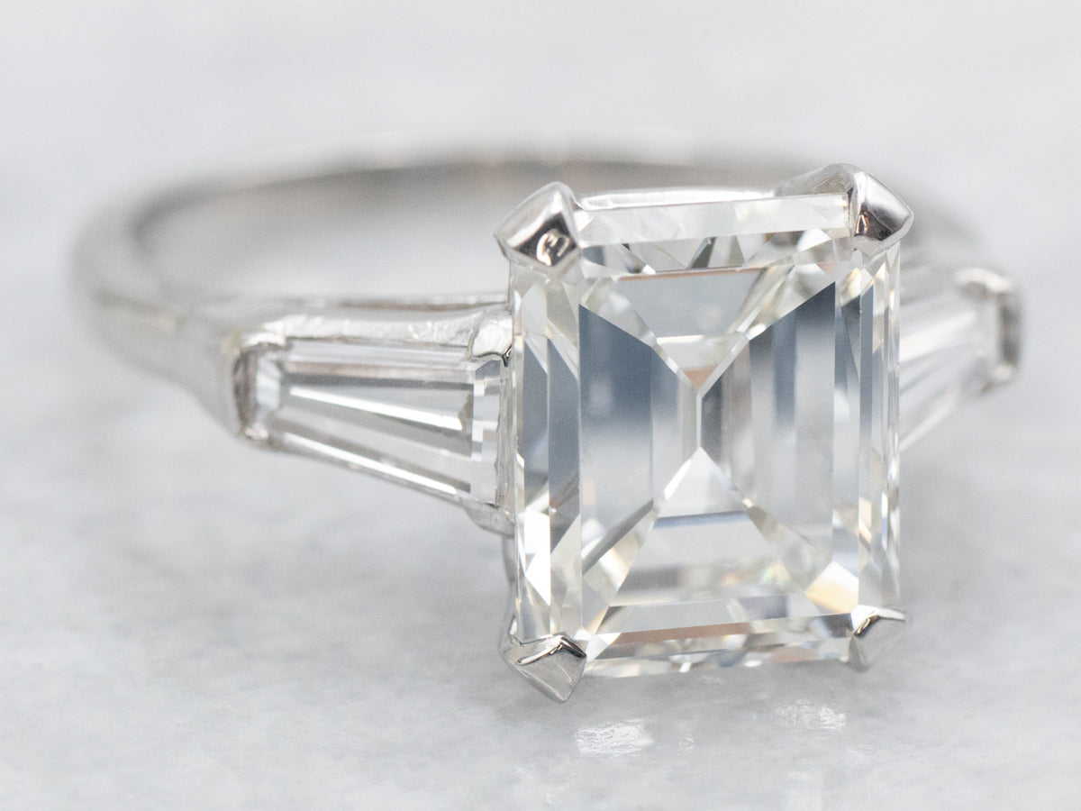 Platinum GIA Certified Diamond Emerald-Cut Engagement Ring