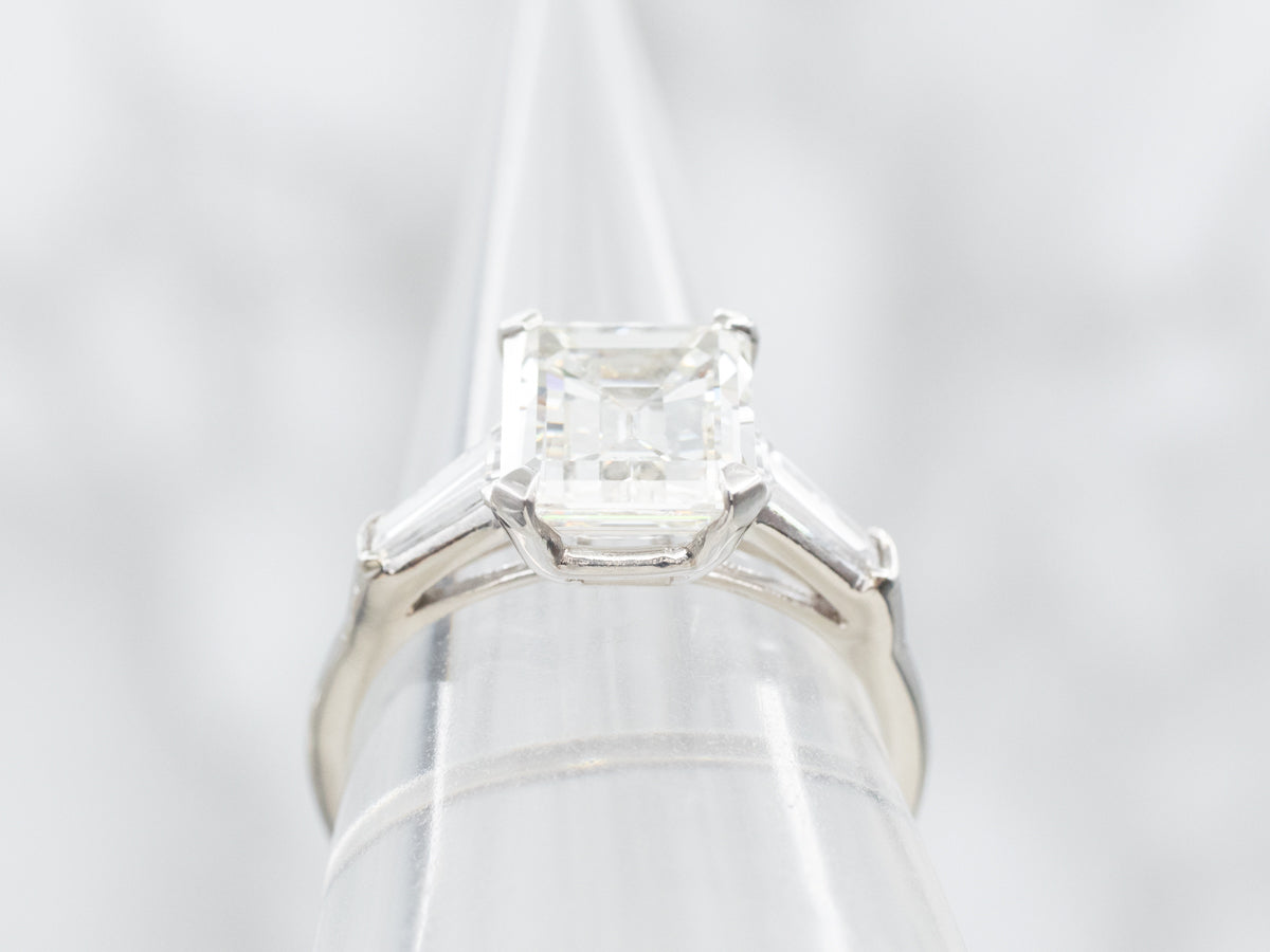 Platinum GIA Certified Diamond Emerald-Cut Engagement Ring