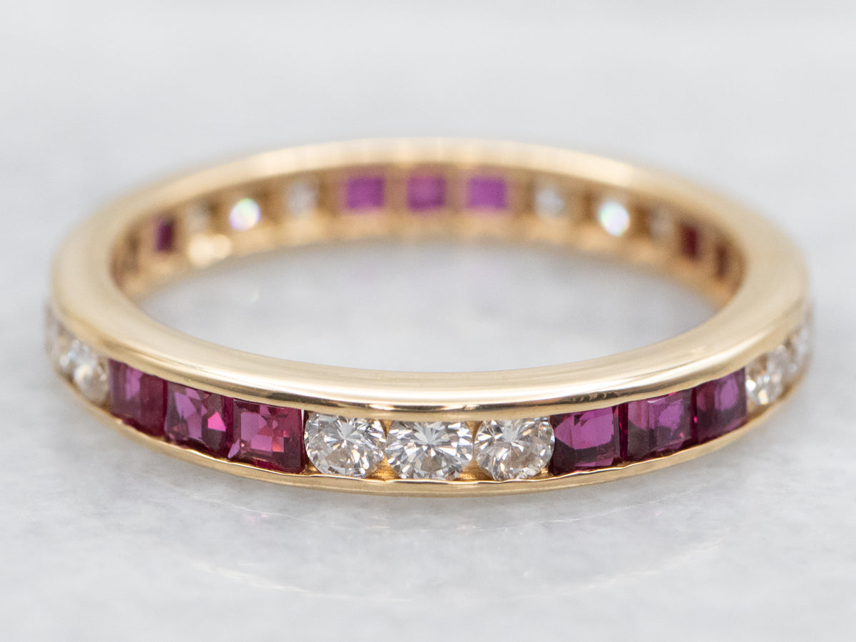 Channel Set Diamond and Ruby 18-Karat Gold Band