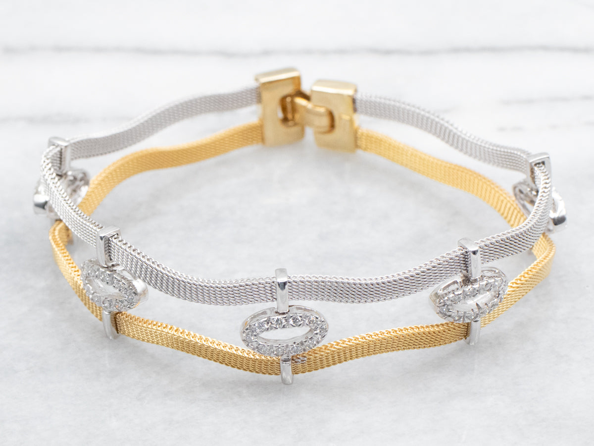 Modern Two Tone Mesh Diamond Link Bracelet