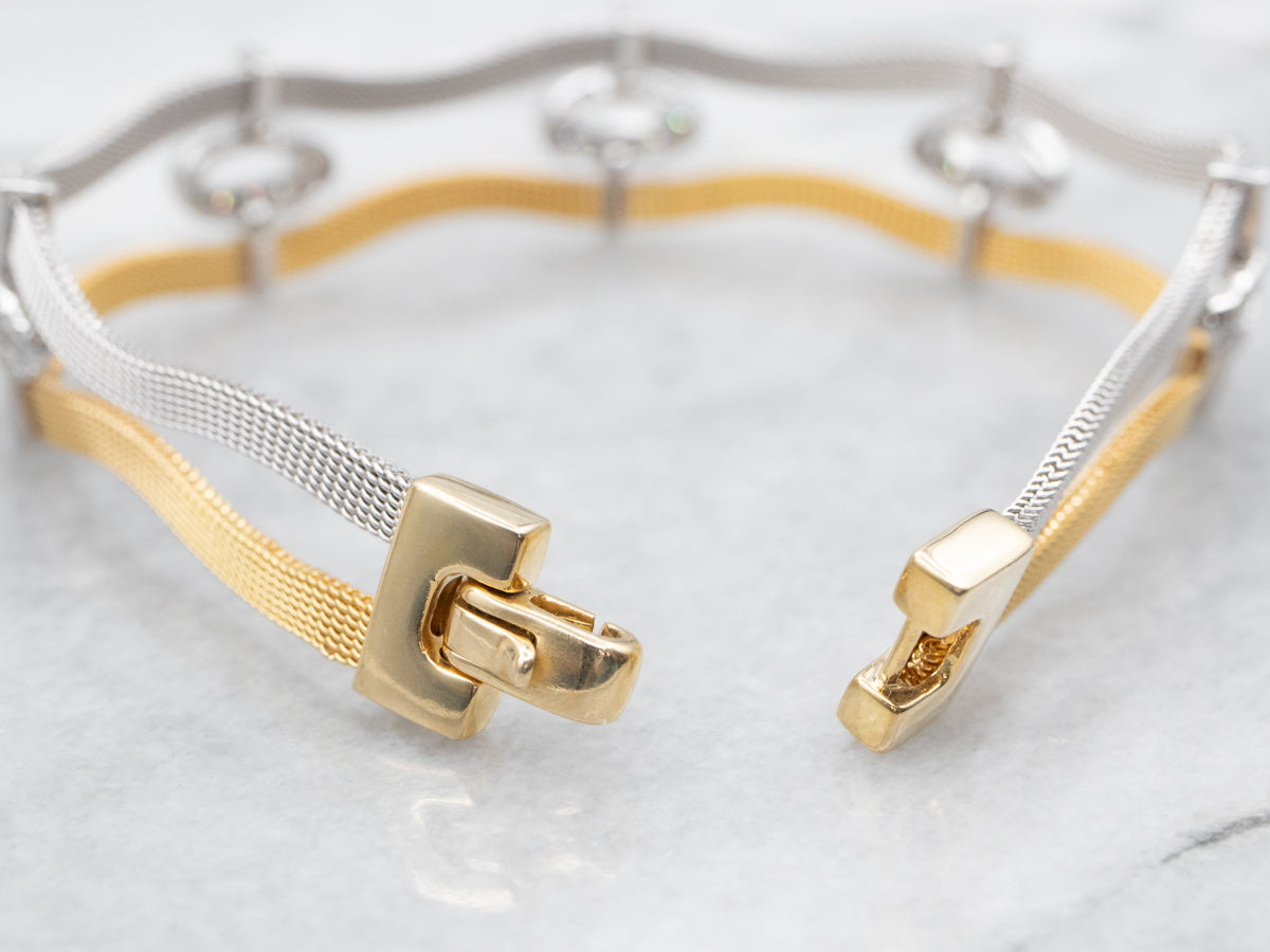 Modern Two Tone Mesh Diamond Link Bracelet