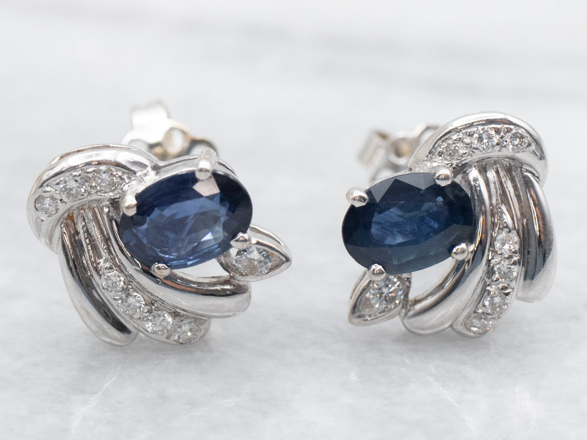 Sapphire and Diamond 18K Gold Stud Earrings