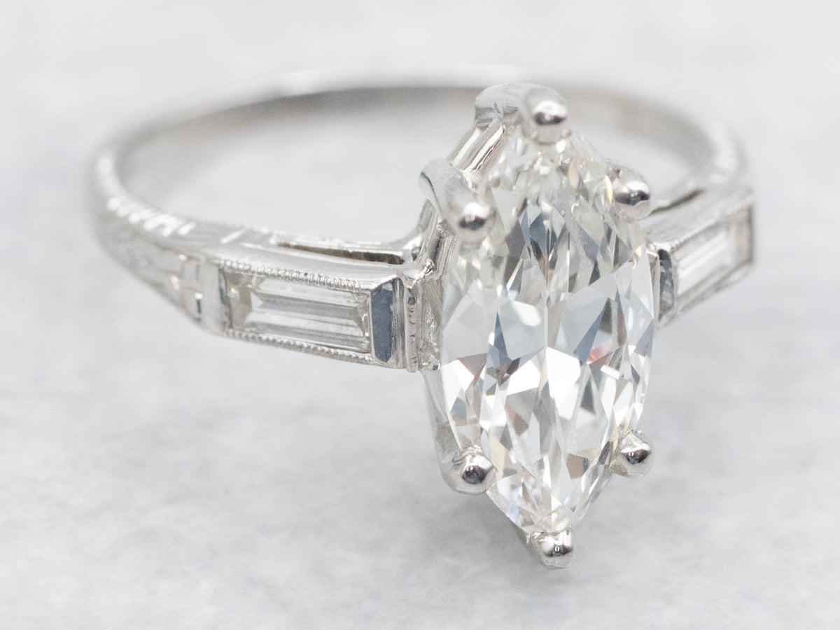 Retro Era Marquise-Cut Diamond Engagement Ring