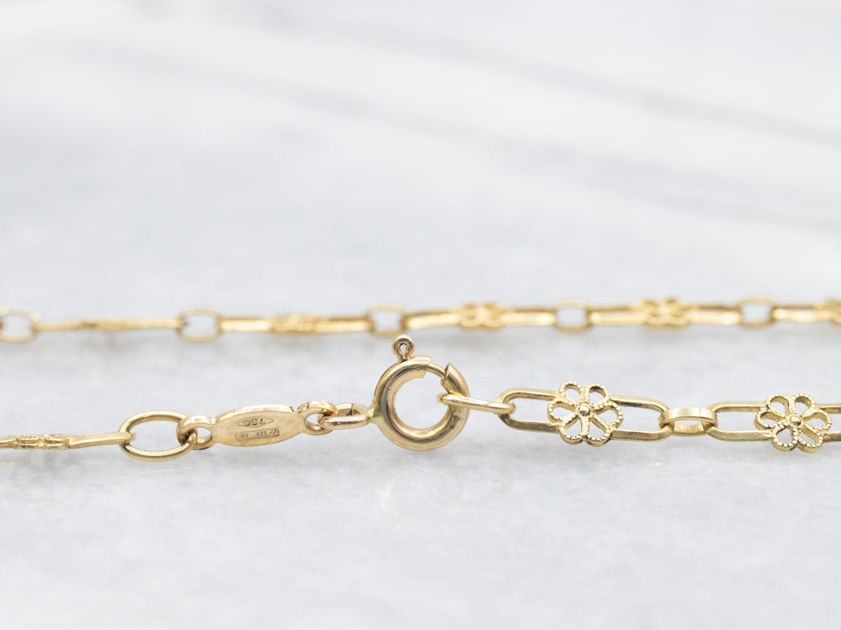 Pretty Gold Floral Link Necklace with Spring Ring Clasp