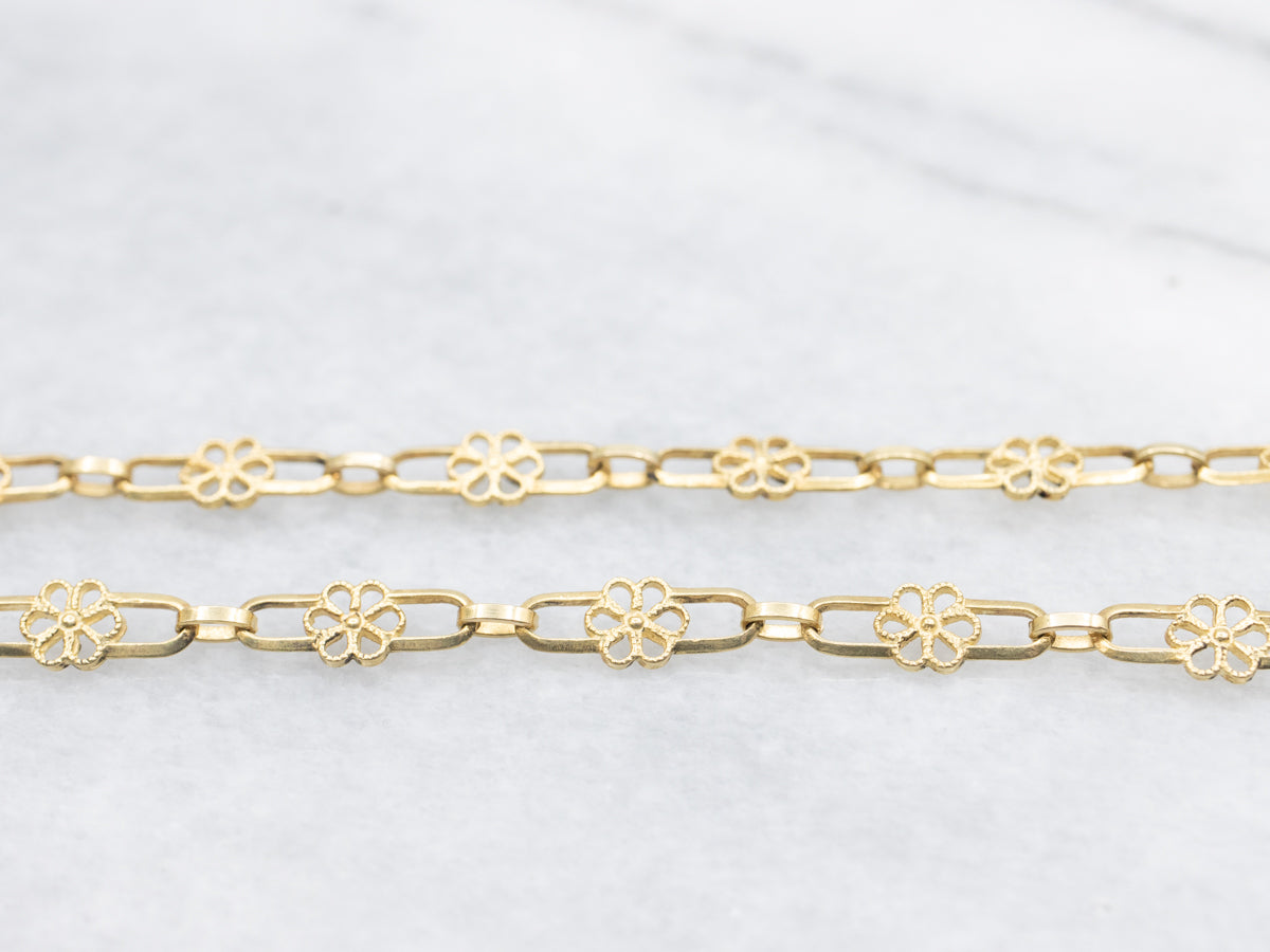 Pretty Gold Floral Link Necklace with Spring Ring Clasp