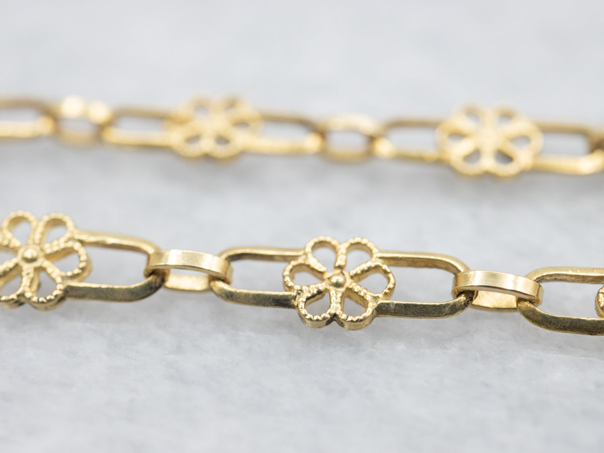 Pretty Gold Floral Link Necklace with Spring Ring Clasp