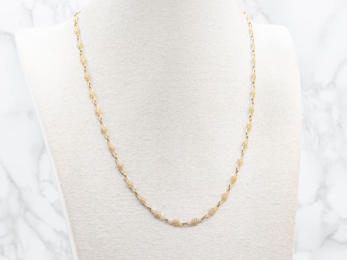 Pretty Gold Floral Link Necklace with Spring Ring Clasp