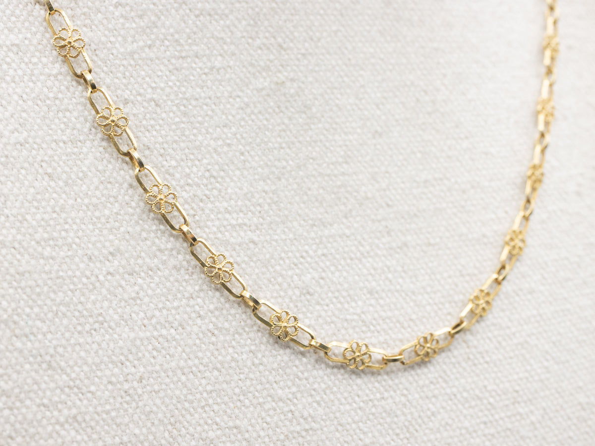 Pretty Gold Floral Link Necklace with Spring Ring Clasp