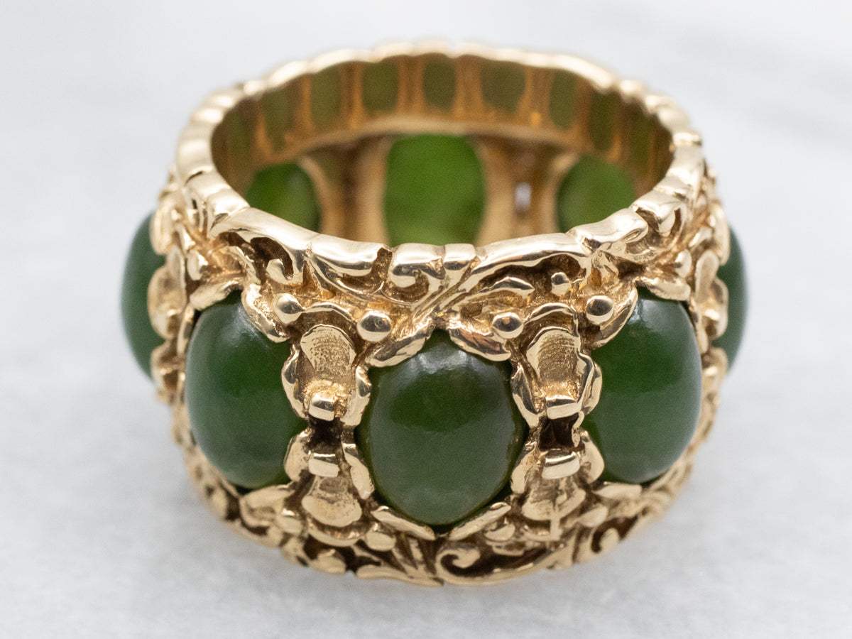 Ornate Gold Jade Eternity Band