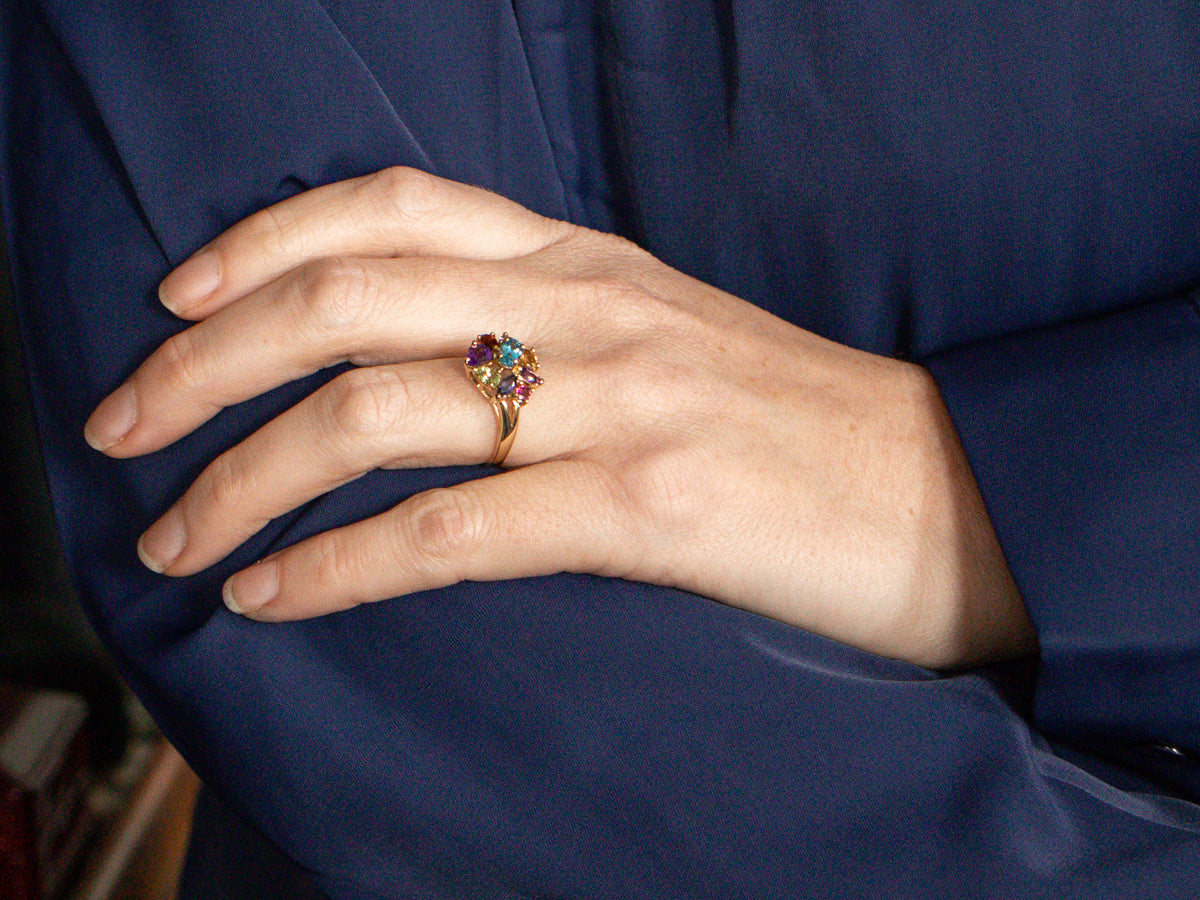 Multi Gem Rainbow Cluster Ring