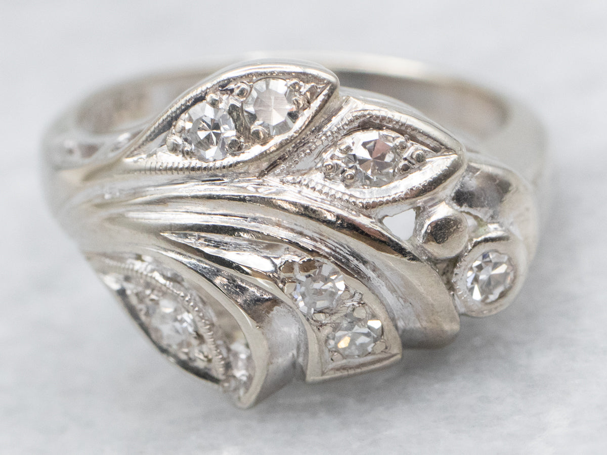 Retro Diamond Leaf Motif Ring