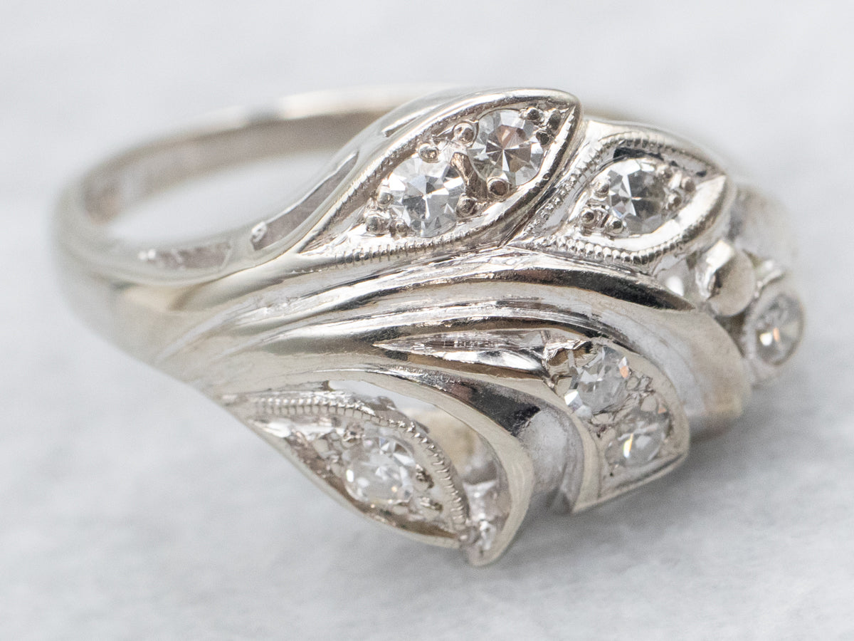 Retro Diamond Leaf Motif Ring