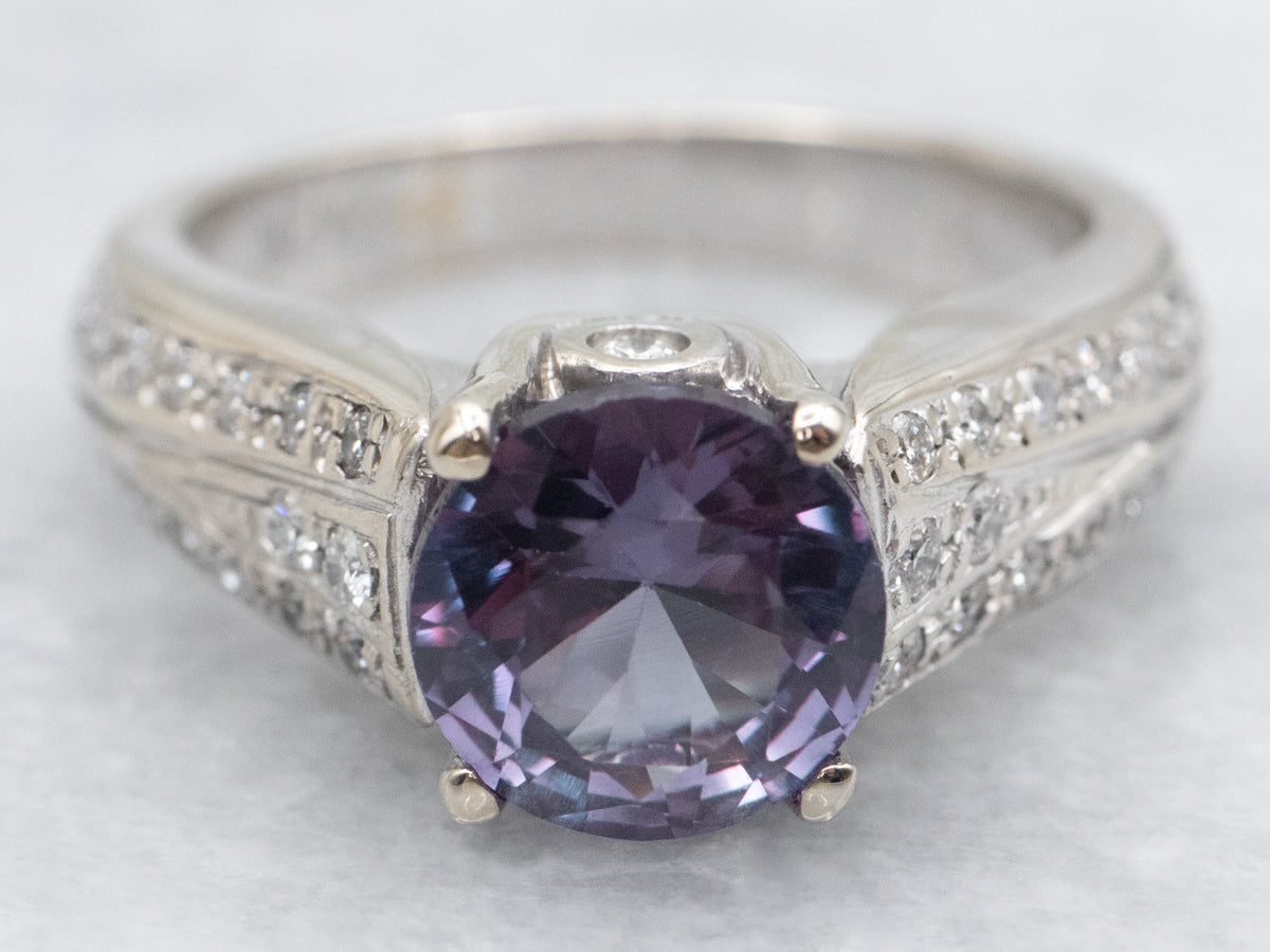 Synthetic Alexandrite and Diamond Encrusted Ring