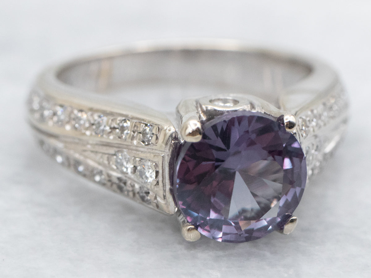 Synthetic Alexandrite and Diamond Encrusted Ring