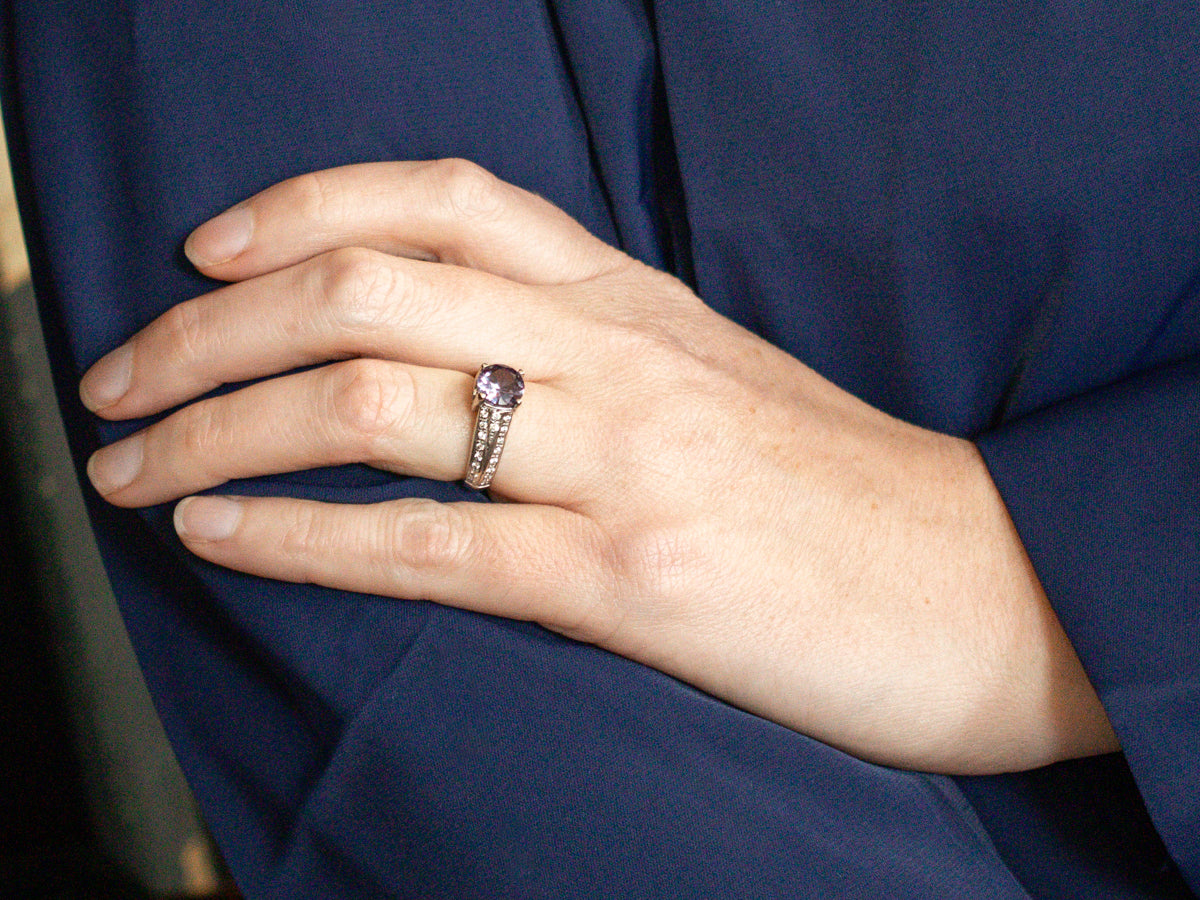 Synthetic Alexandrite and Diamond Encrusted Ring