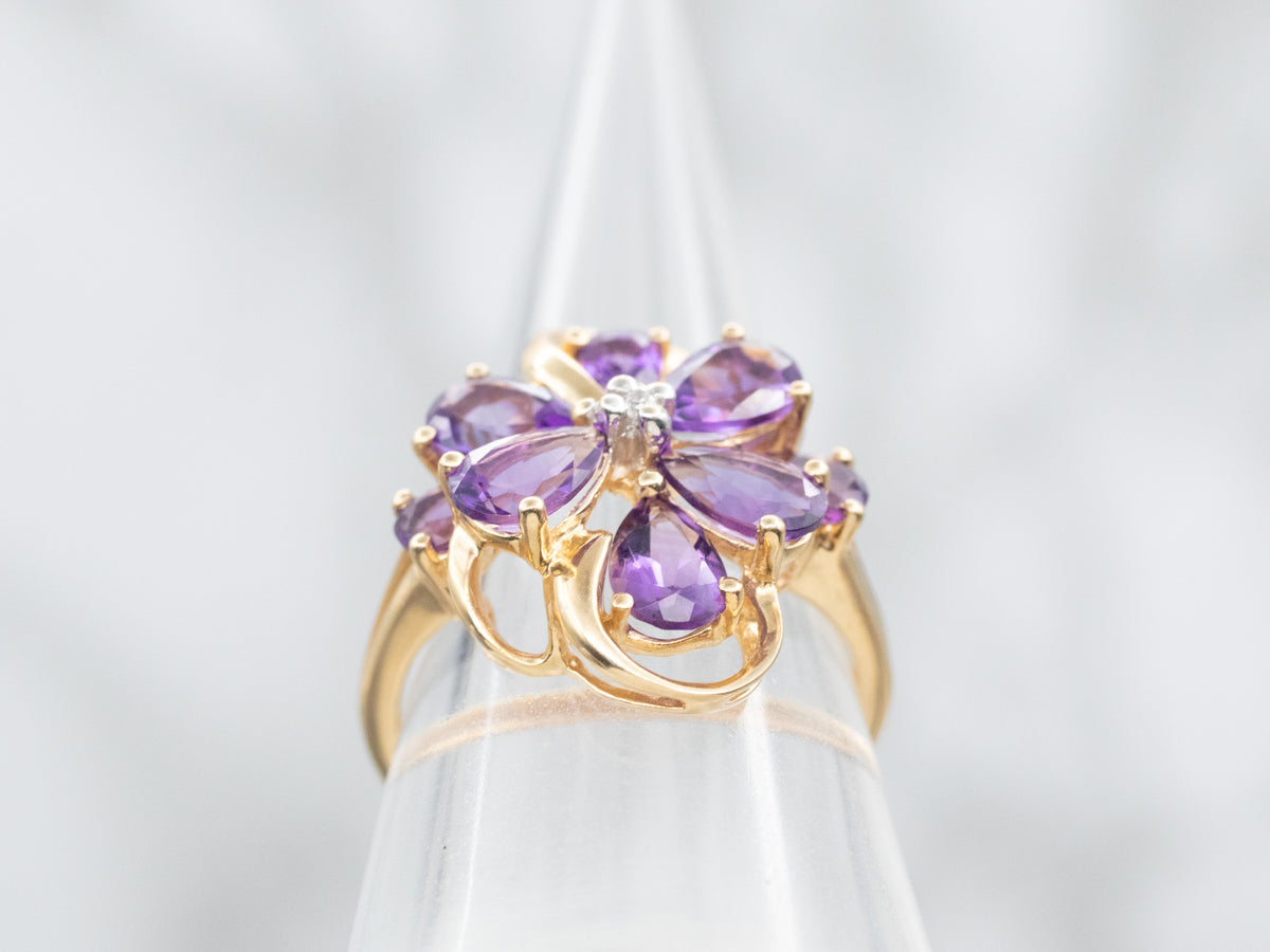 Floral Pear Cut Amethyst Cluster Ring