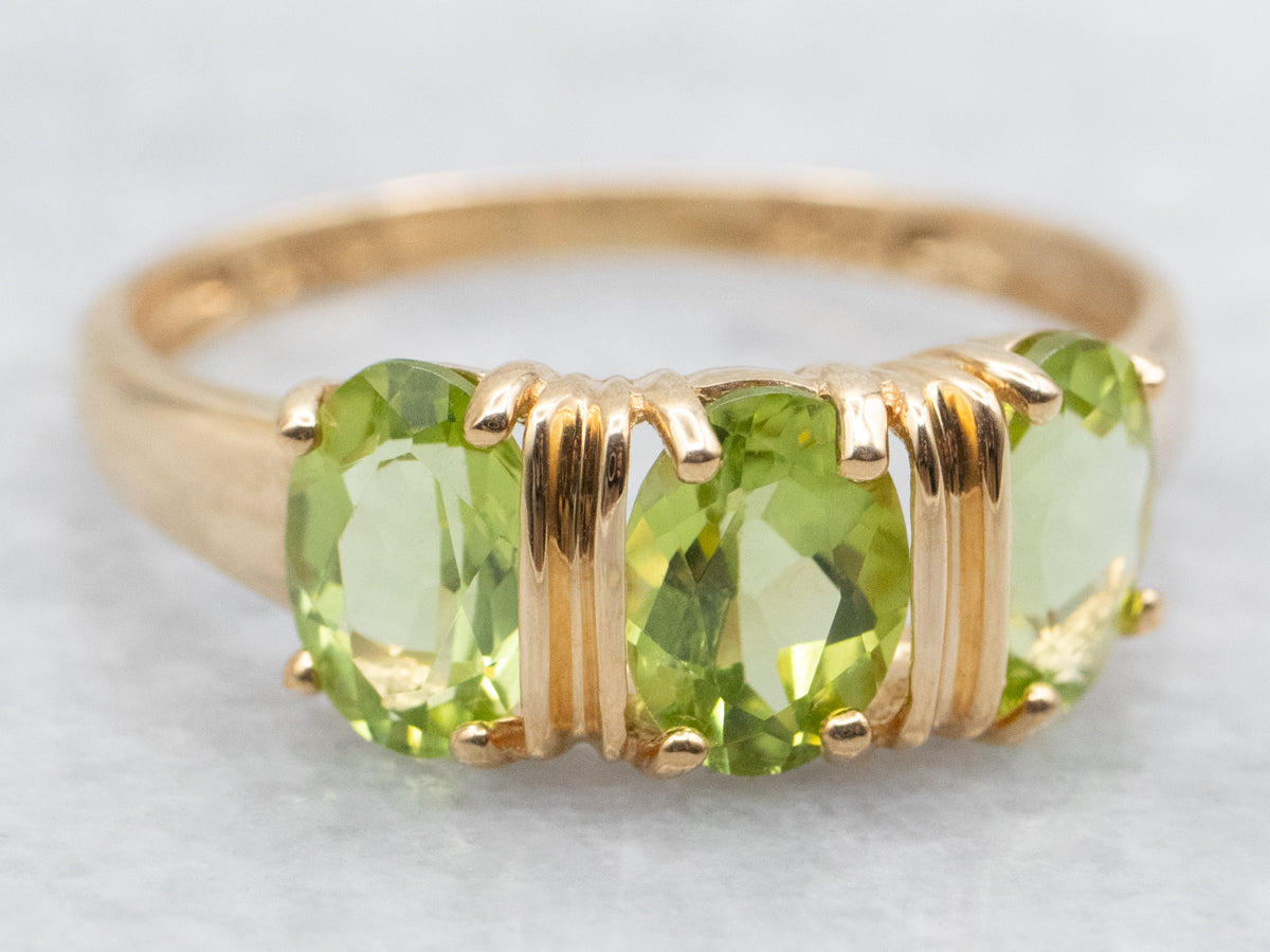 Three Stone Peridot Ring