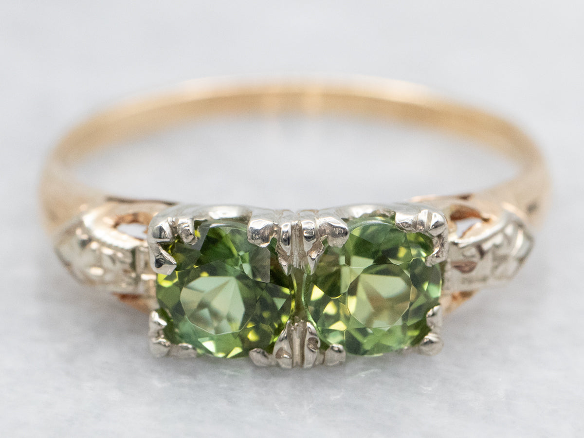 Retro Two-Stone Green Tourmaline Ring