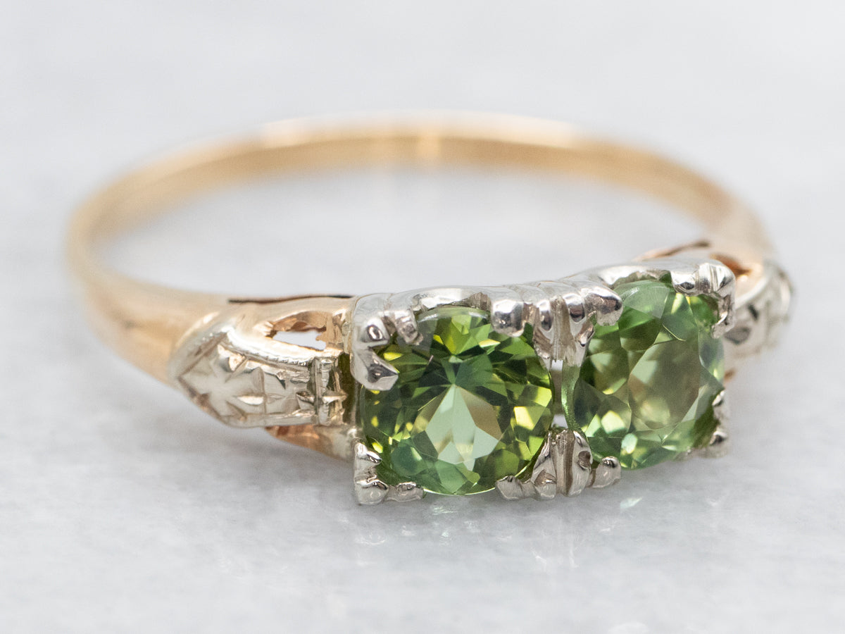 Retro Two-Stone Green Tourmaline Ring