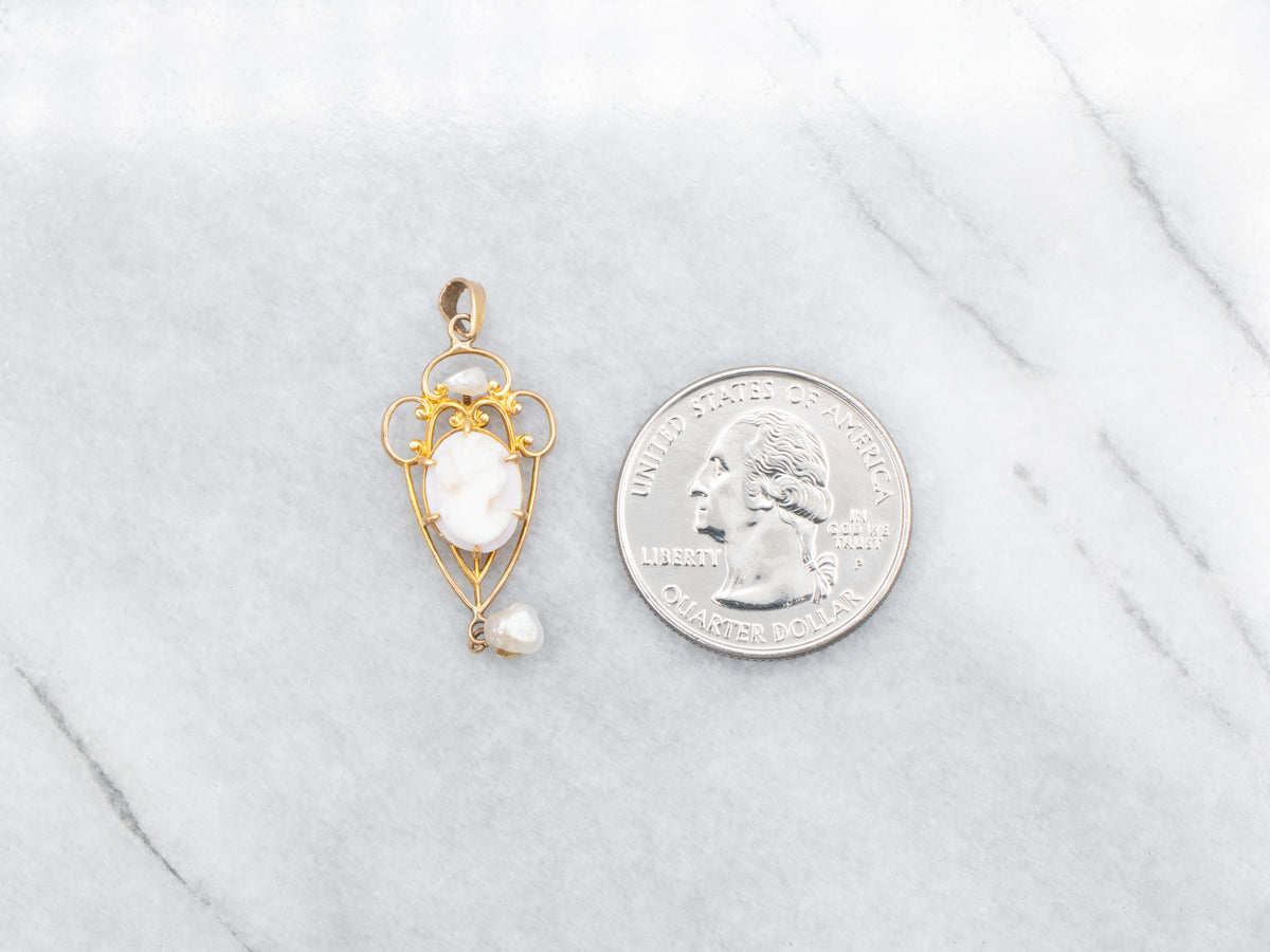 Art Nouveau Cameo and Pearl Lavalier Pendant