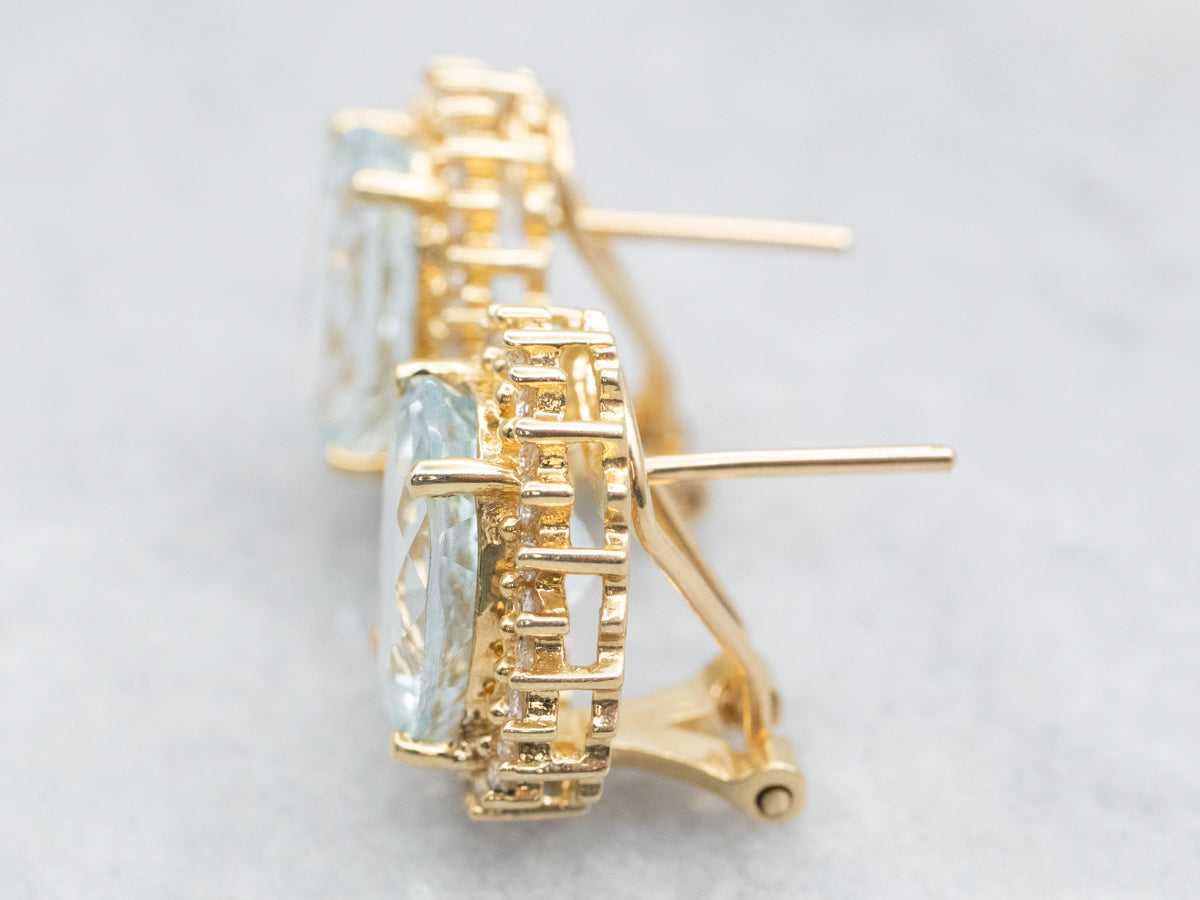 Aquamarine and Diamond Halo Stud Earrings