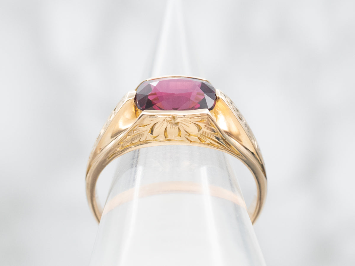 Antique East to West Cushion Cut Rhodolite Garnet Ring