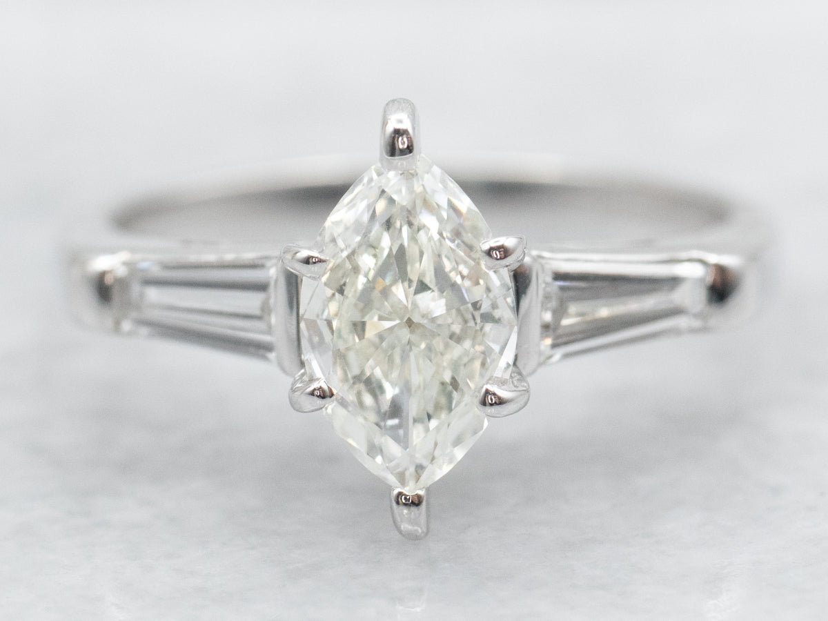 Marquise and Baguette Cut Diamond Engagement Ring