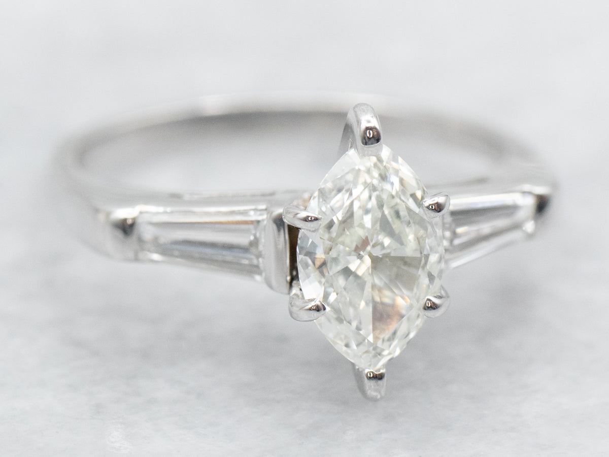 Marquise and Baguette Cut Diamond Engagement Ring