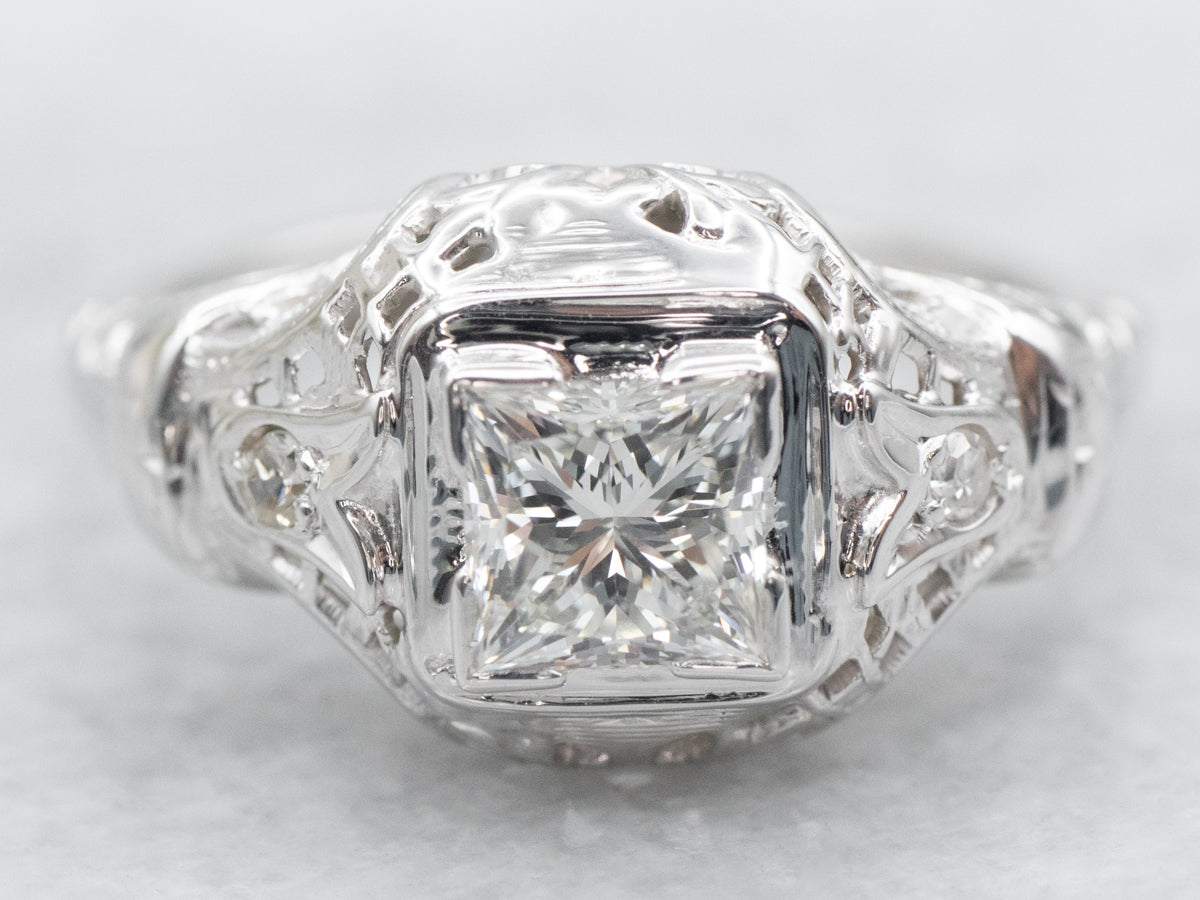 Art Deco Princess Cut Diamond Engagement Ring