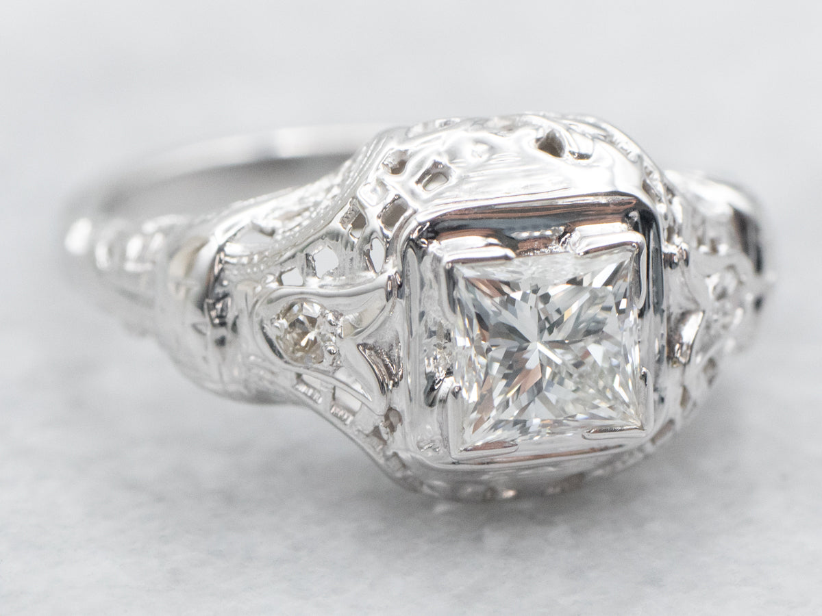 Art Deco Princess Cut Diamond Engagement Ring