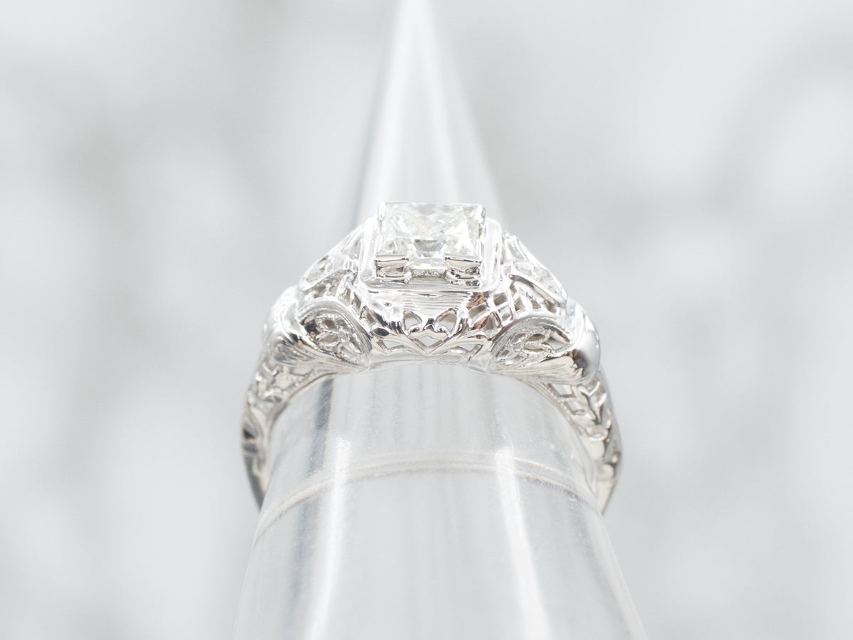 Art Deco Princess Cut Diamond Engagement Ring