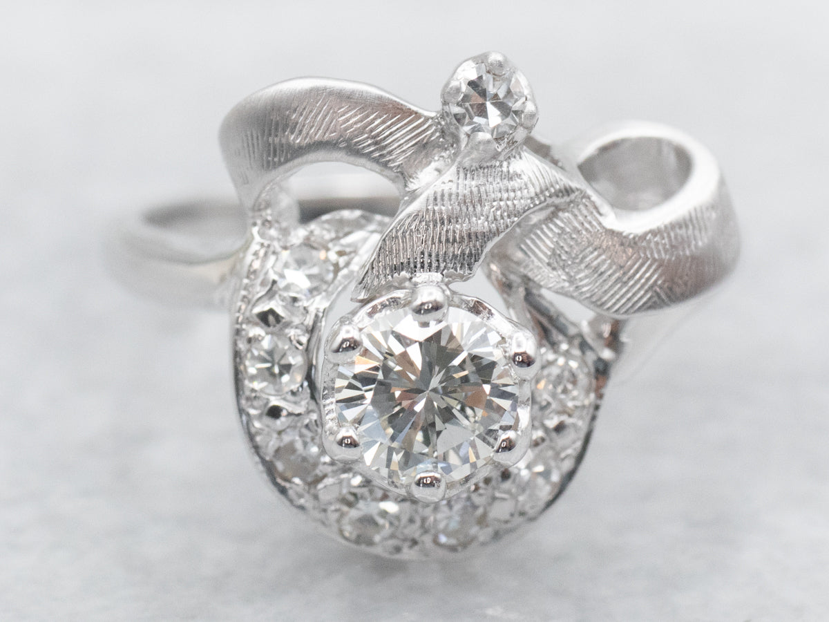 Textured White Gold Diamond Engagement Ring