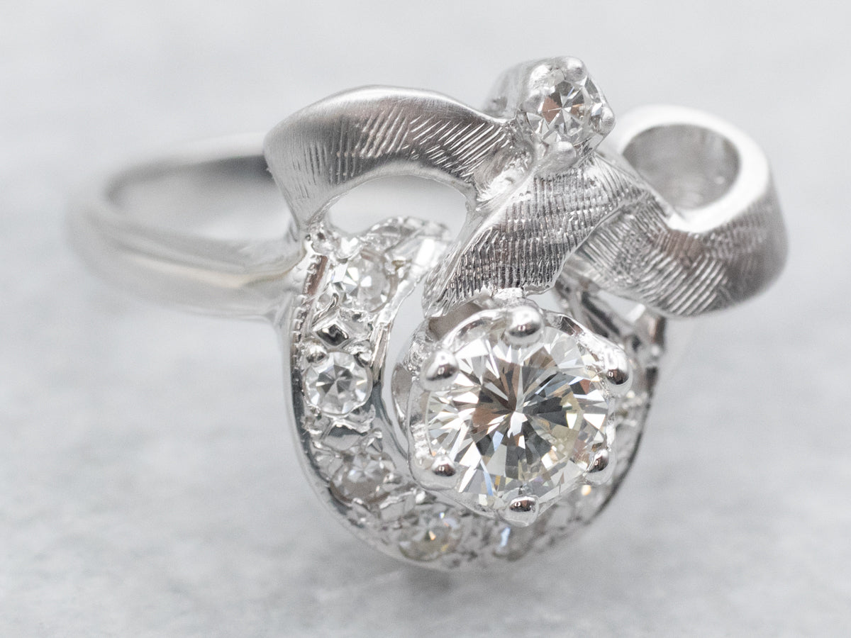 Textured White Gold Diamond Engagement Ring