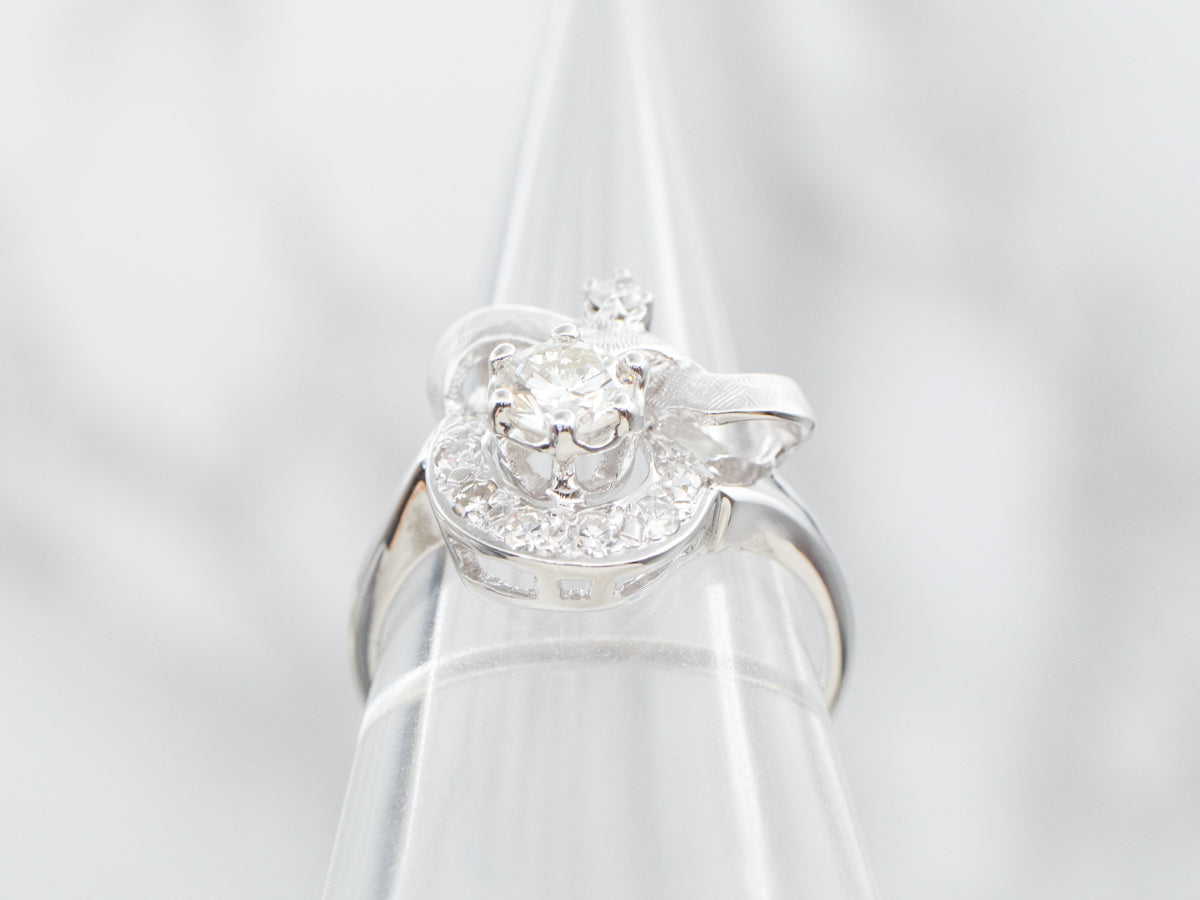 Textured White Gold Diamond Engagement Ring