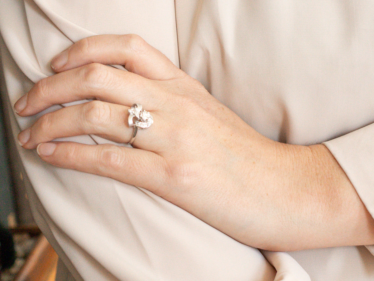 Textured White Gold Diamond Engagement Ring