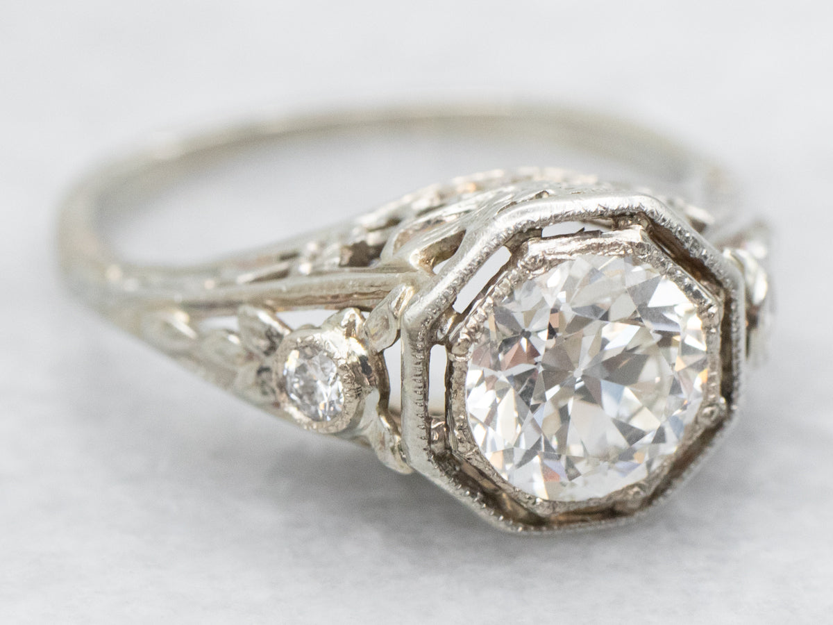 Art Deco European Cut Diamond Engagement Ring